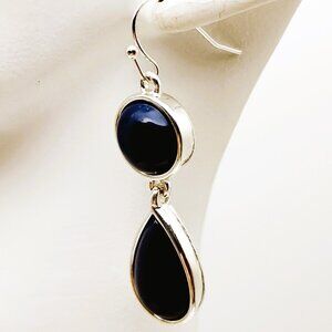 Liz Claiborne Two-tier Drop-Dangle Earrings Deep Navy Silver-tone Bezel